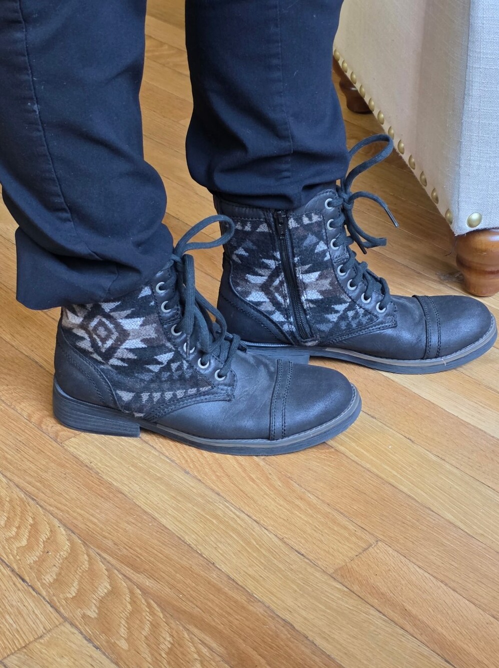 Mossimo Supply Co. Black Lace-Up Ankle Boots with Aztec Pattern